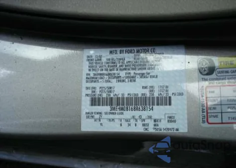 2008 Mercury Milan из США, поврежденный, VIN 3MEHM08168R638154